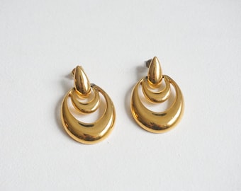 vintage gold oval drop earrings | ladies gold stud earrings