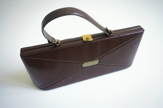 vintage 1960s brown vinyl top handle handbag | lo… - image 7