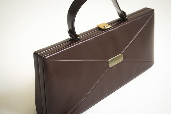 vintage 1960s brown vinyl top handle handbag | lo… - image 5