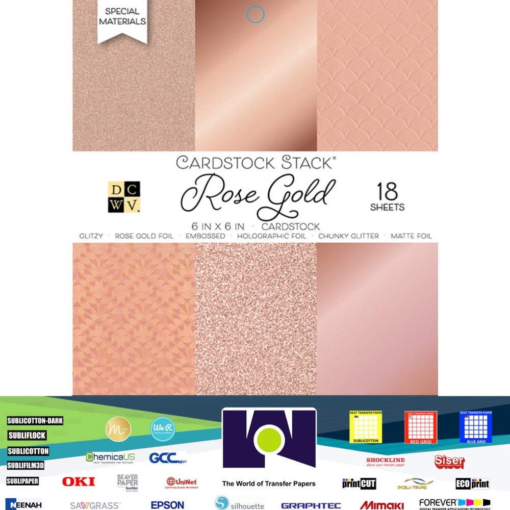 DCWV 6 X 6 solids Gold Rose Glitter and Rose 18sh PS-006-00132 