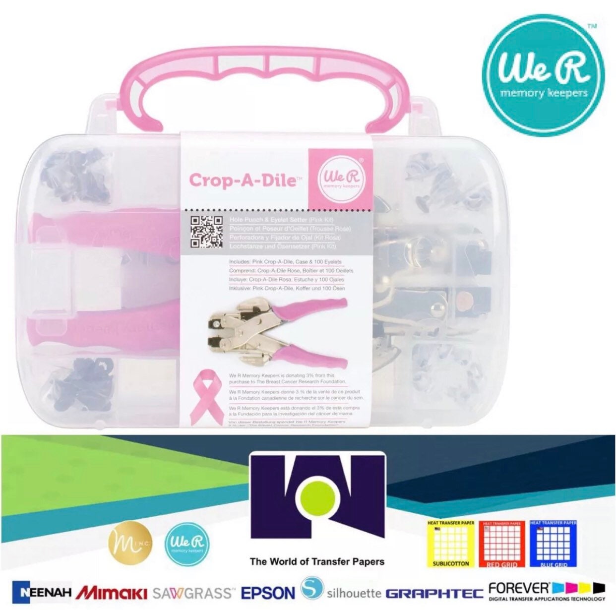 We R Memory Keepers- Crop-A-Dile Eyelet Setter and Snap Punch  Kit, Pink, Includes 100 Eyelets, Comfort Handle, for 1/8 or 3/16 Inch Holes,  Metal, Craft Paper, Leather, Fabric and More