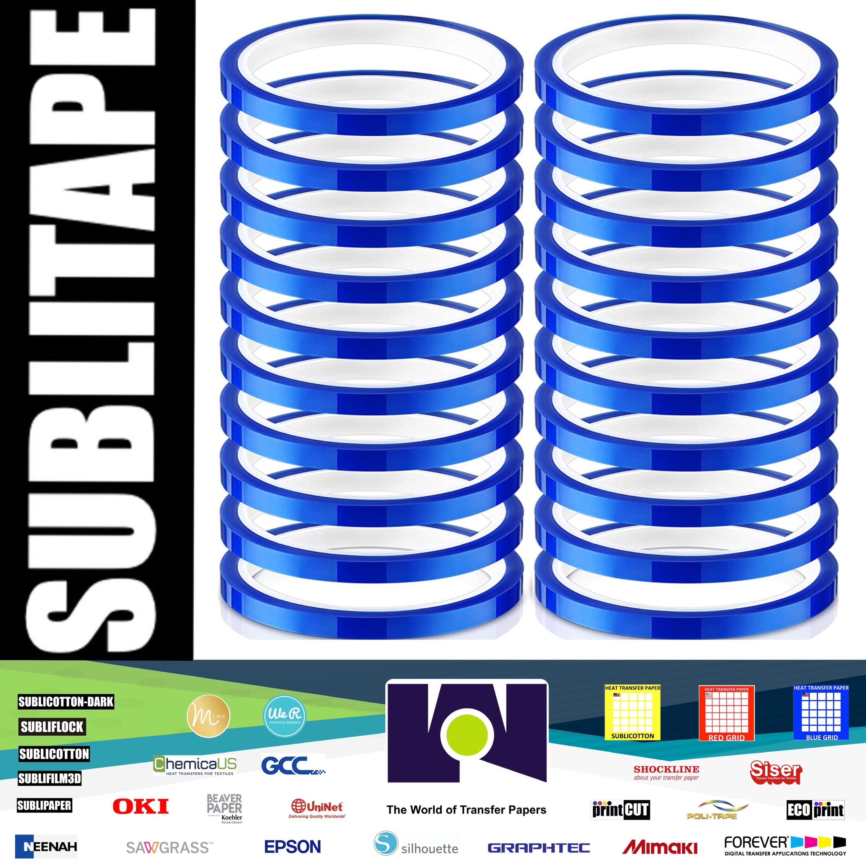 SUBLITAPE Heat Press Tape Dye Sublimation for Mugs, 3D Printer 20mmx33m  100ft 2 Rolls BLUE 
