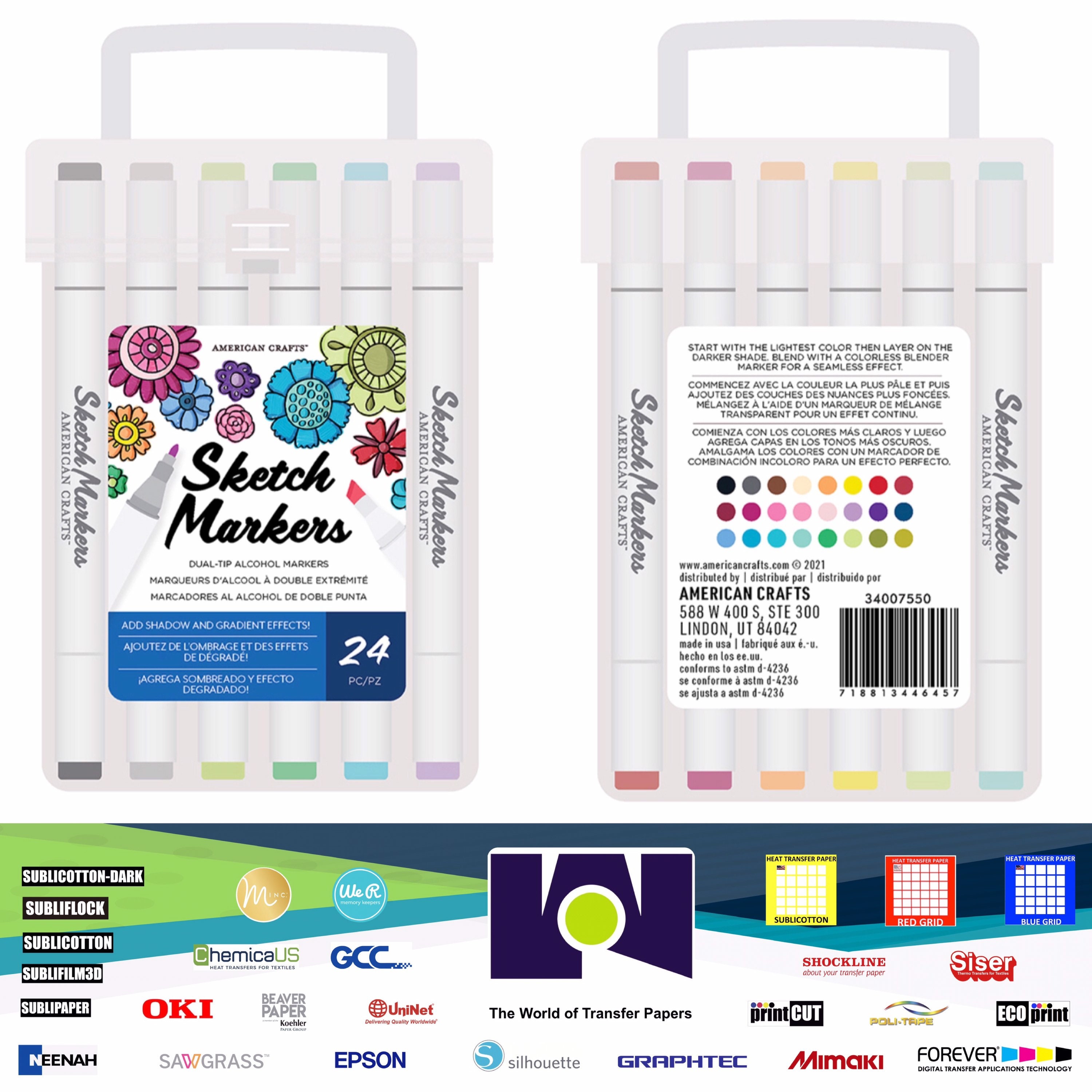 American Crafts Dual-Tip 48 Sketch Markers and 3 Colorless Blenders
