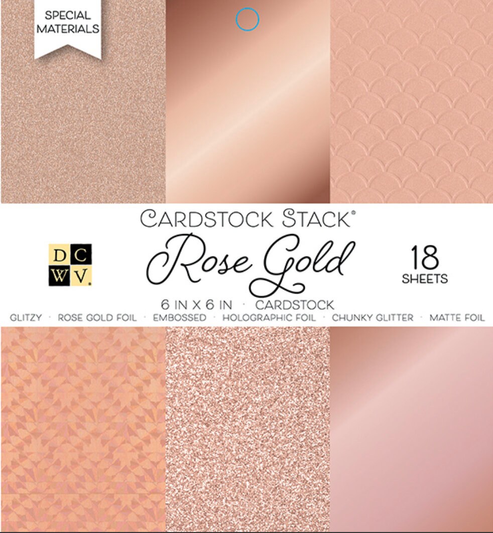 DCWV 6 X 6 solids Gold Rose Glitter and Rose 18sh PS-006-00132 