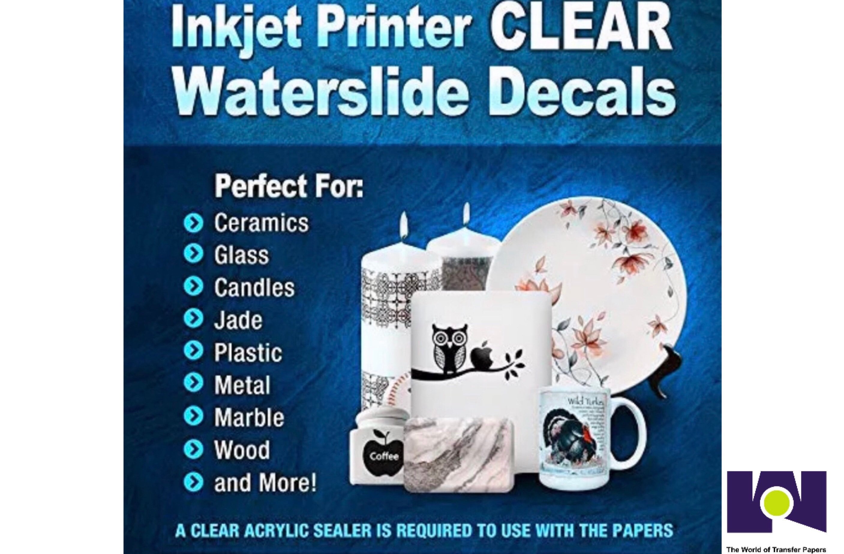 5 sheets 8.5"X11" laser waterslide decal paper CLEAR 