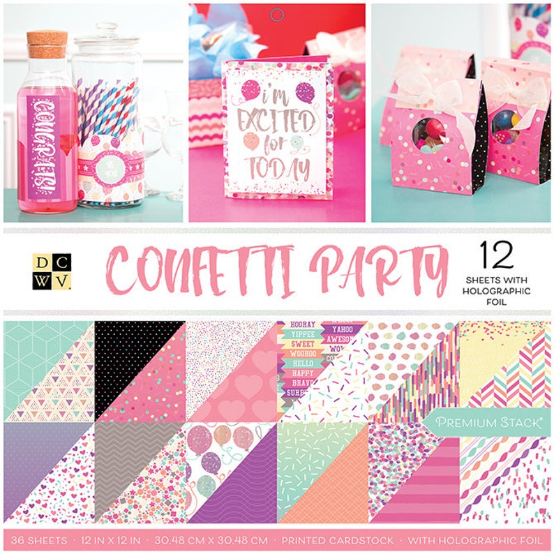 Holographic Foil Stack 36 Sheets DCWV CONFETTIParty 12X12 PS-005-0063