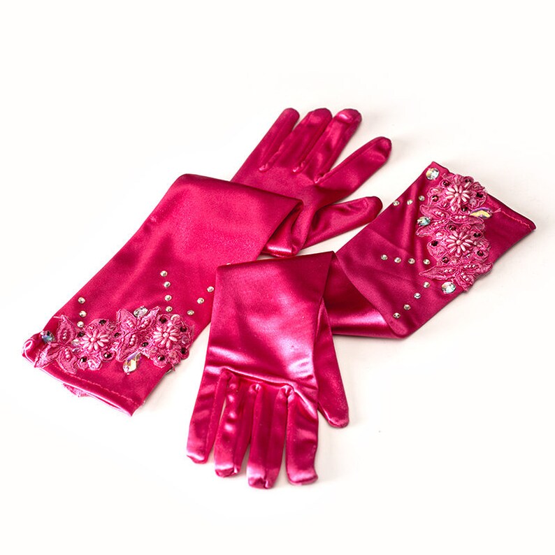 pink satin gloves