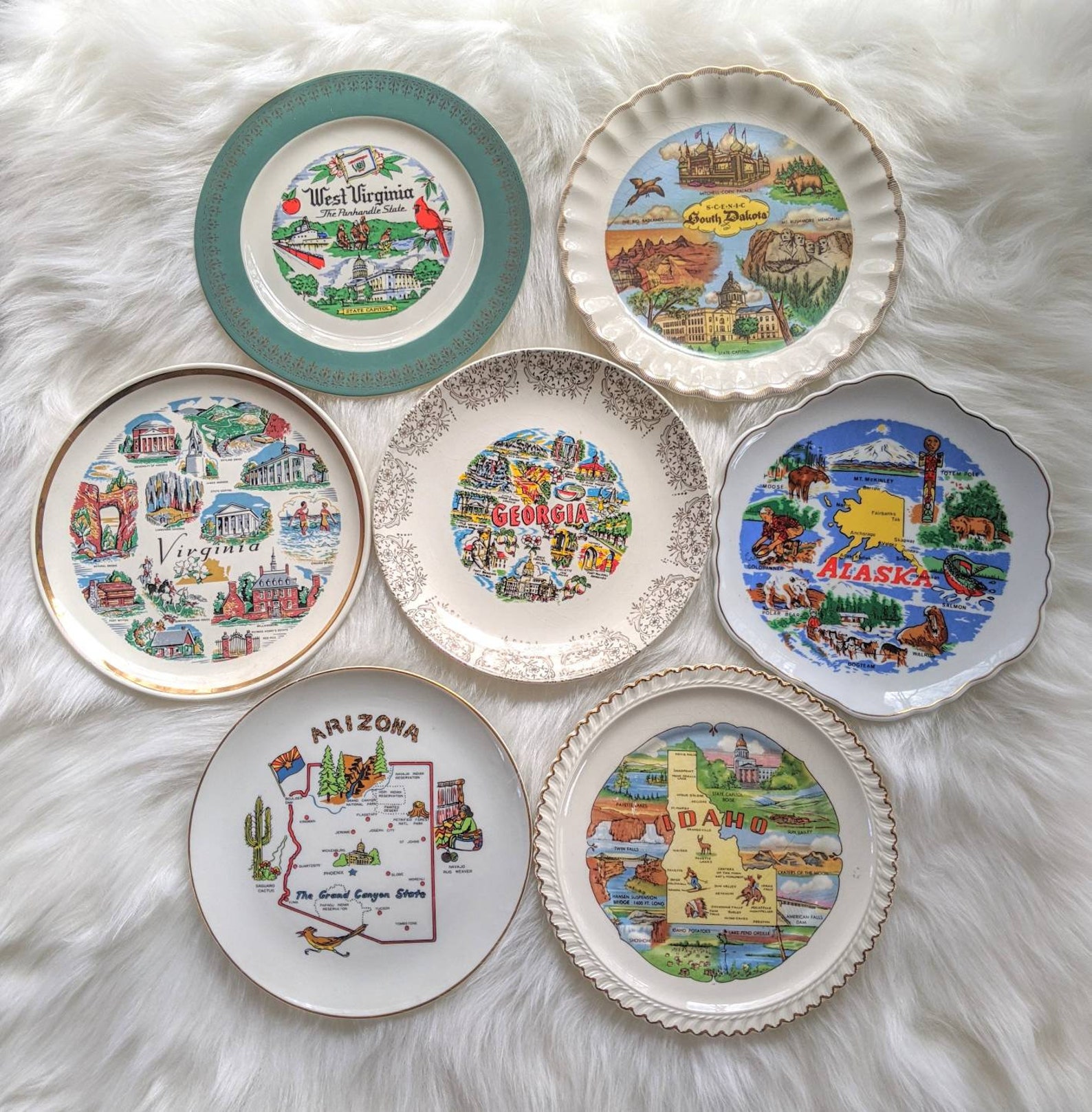 Vintage State Collectable Plates // West Virginia Idaho Etsy