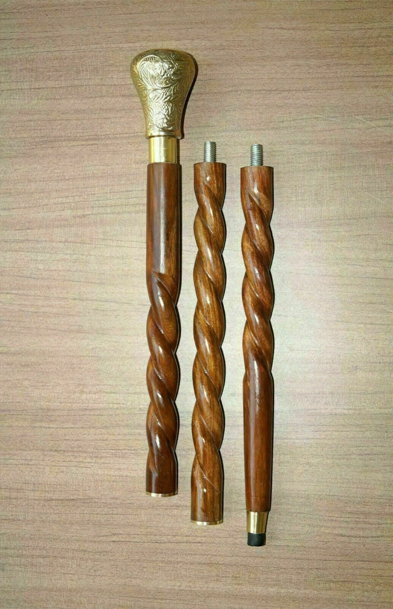 Brass Handle 37'' Sticks in Natural Wood Elegant Etsy