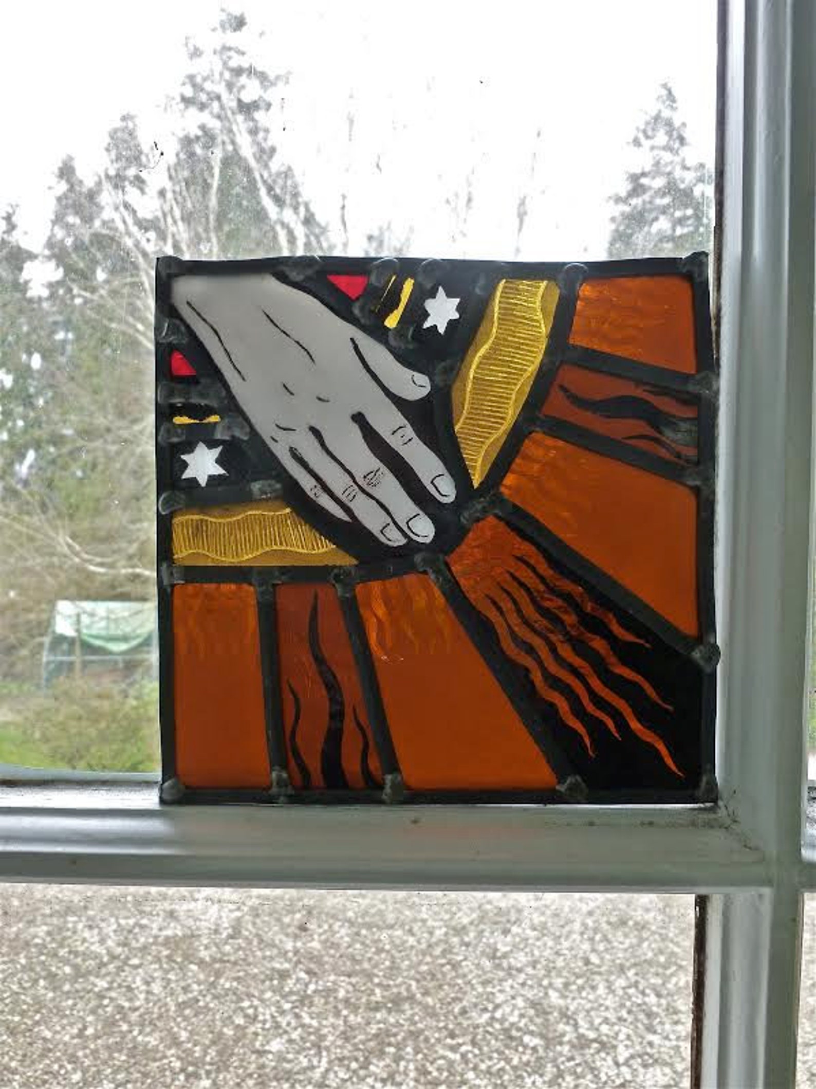 Hand of God Stained Glass Panel Etsy