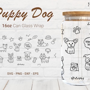 Puppy Dog Doodle 16oz Seamless Libbey Can Glass Wrap SVG Cut File, Svg Png Dxf Eps, Hundemama, Hundeliebhaber, Süßer Hund