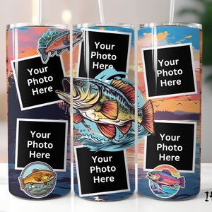 Fishing Photo Frames Tumbler Seamless 20 oz Skinny Tumbler Wrap Straight & Tapered Sublimation Design PNG Digital Download