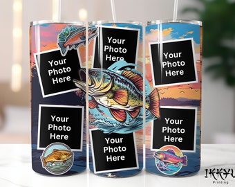 Fishing Photo Frames Tumbler Seamless 20 oz Skinny Tumbler Wrap Straight & Tapered Sublimation Design PNG Digital Download