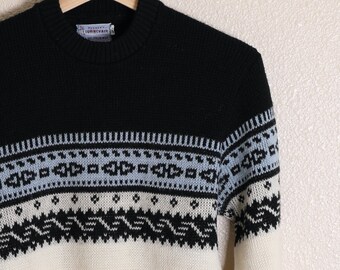 Vintage 50s suéter camisa Towncraft Penneys lana virgen Fair Isle Ski - Sz grande