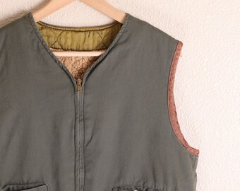 Vintage 1940s 40s Chaleco de caza Sherpa casero con cremallera Talon Deco