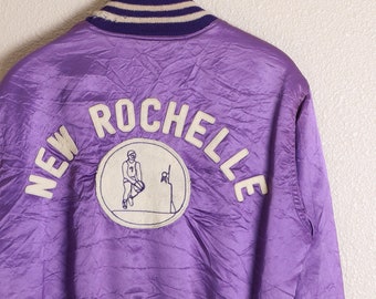 Vintage 50s 1950s Fitt-Bro Athletic Satin Chaqueta New Rochelle Púrpura Tamaño 40 M