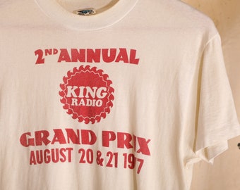 vintage 70s 1977 KING Radio Grand Prix Racing T-Shirt Taille Petite (Tag M)