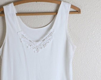 Vintage Sears White Lace Trim Top 100% Algodón Boho - Tamaño Pequeño