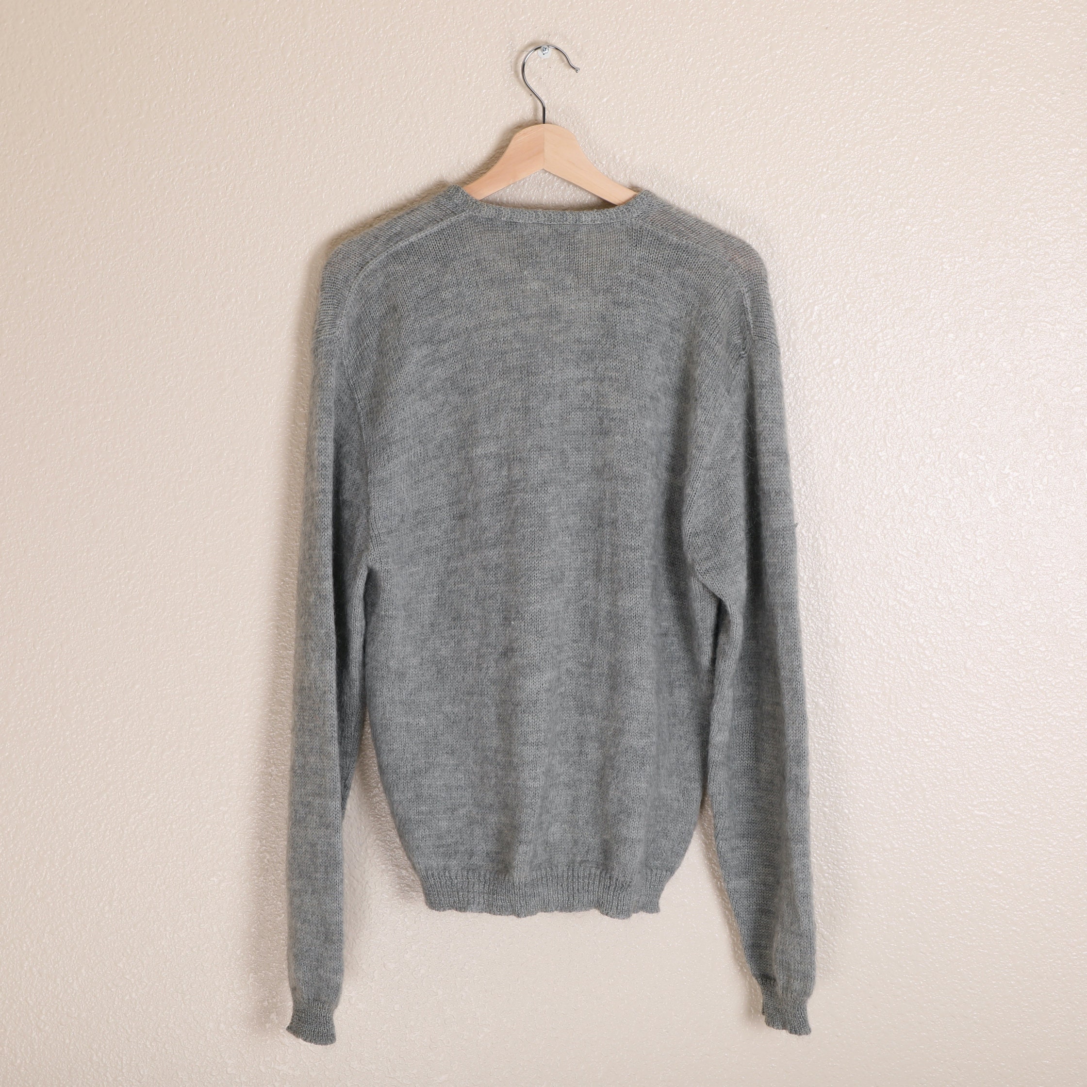 Vintage 60s Penney's Towncraft Shaggy Mohair Cardigan Sweater Gray