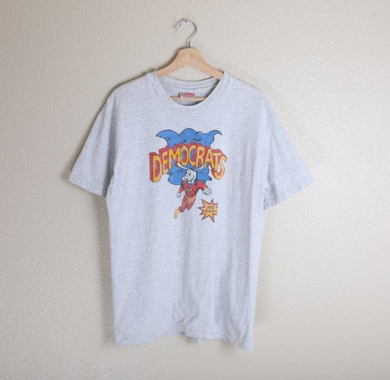 Vintage 90s Superman Democrats Comic T-Shirt - Sl… - image 1