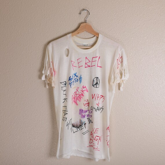 Vintage 80s Handwritten Punk T Shirt Black Flag Sex Pistols Surf