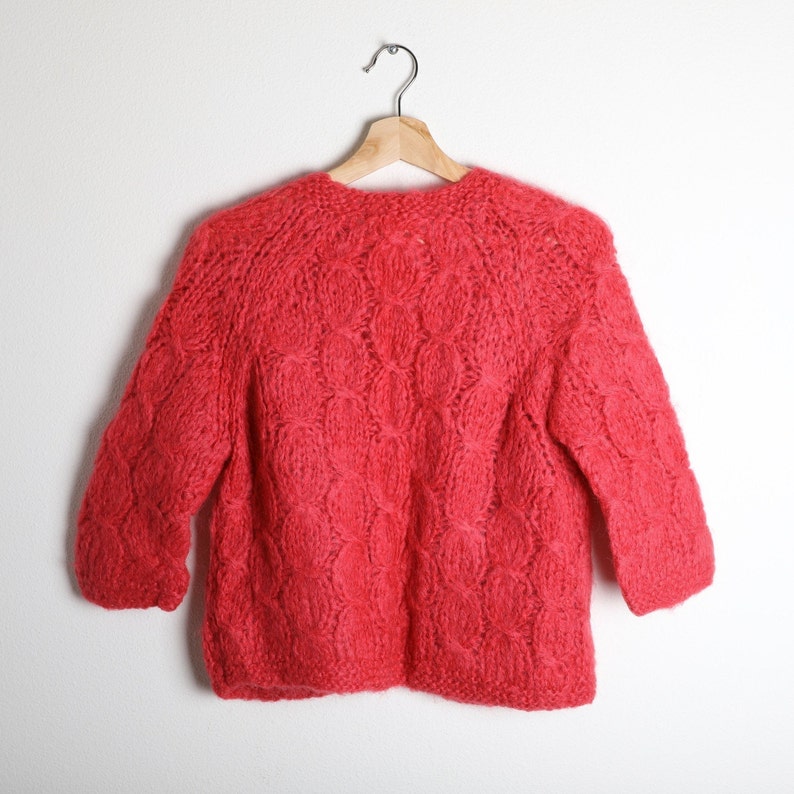 Vintage 1960s Italian-Made Cable-Knit Ruby Red Mohair Cardigan