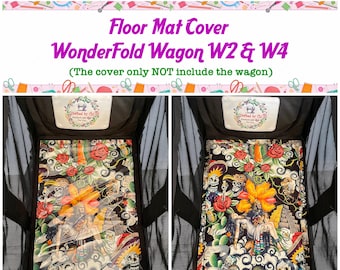 Puede incluir: Una funda de alfombra de suelo en blanco y negro con un diseño colorido del Día de los Muertos. La funda está hecha para adaptarse a un carro WonderFold W2 o W4. La funda no está incluida con el carro.