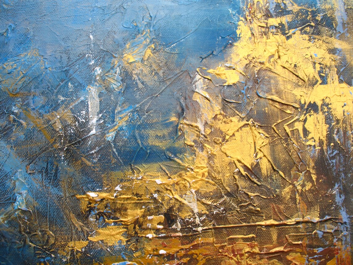 Blue Gold Abstract Painting Original Canvas Large Painting Etsy