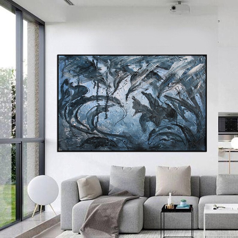 Large Wall Art Canvas Blue Gray Abstract Painting Original - Etsy