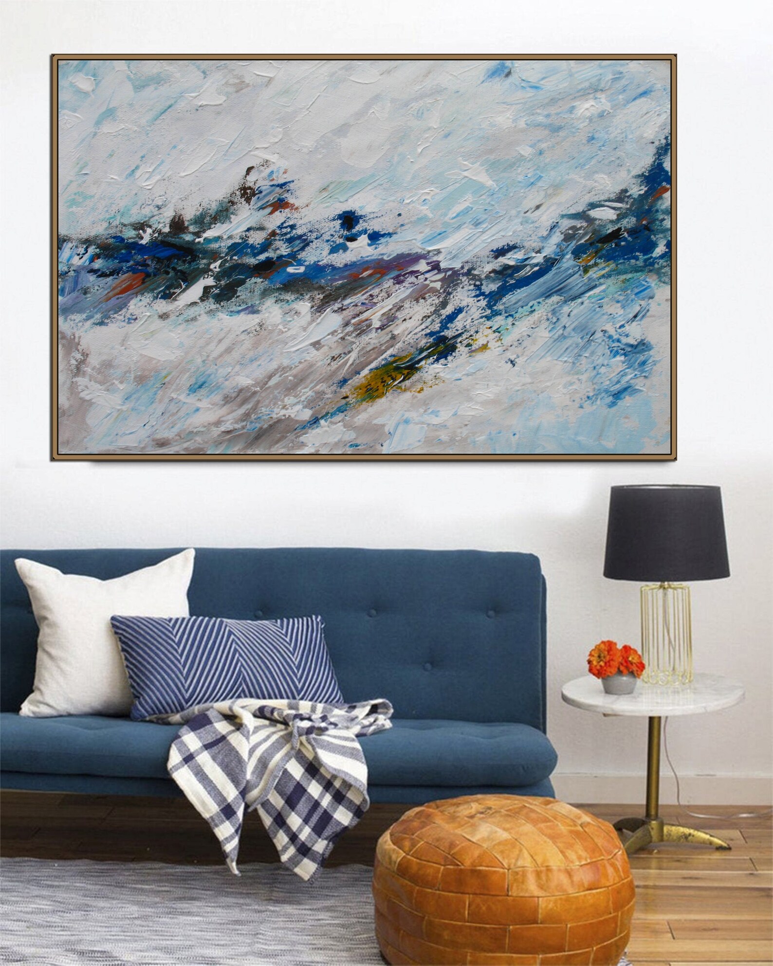 Large Wall Art Canvas Blue Gray Abstract Painting Original Etsy