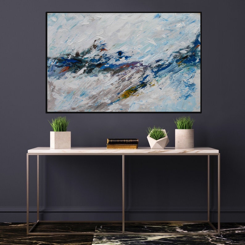 Large Wall Art Canvas Blue Gray Abstract Painting Original Etsy