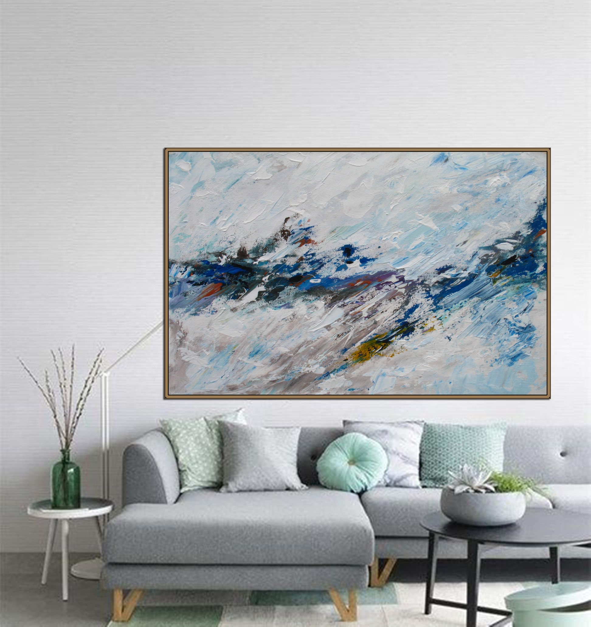 Large wall art canvas blue gray abstract painting original Etsy