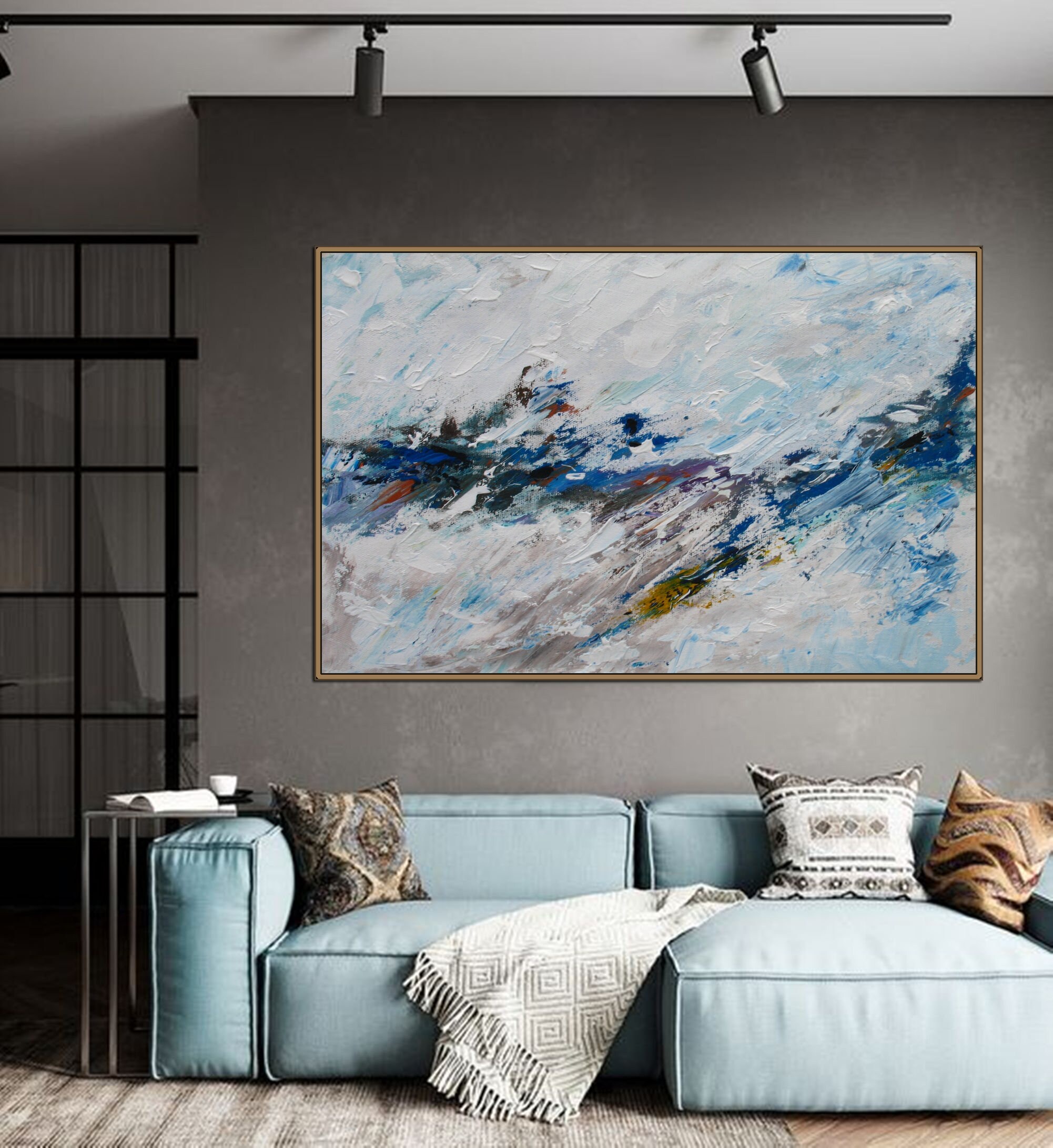 Large wall art canvas blue gray abstract painting original Etsy