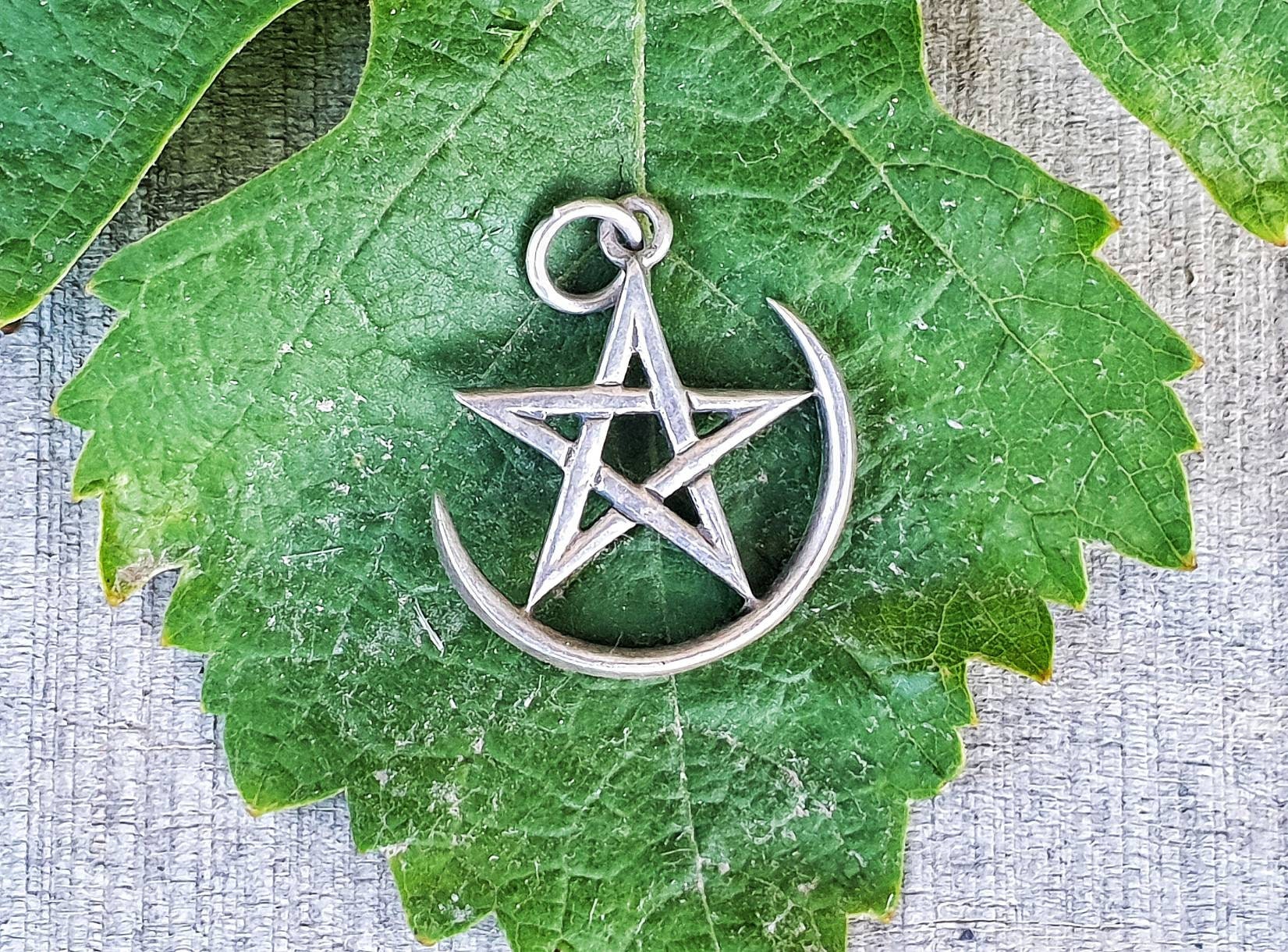Pendentif Pentacle Vintage Wicca Pendentif en Argent Bijoux de Sorcellerie Sorcières Collier Wiccan 