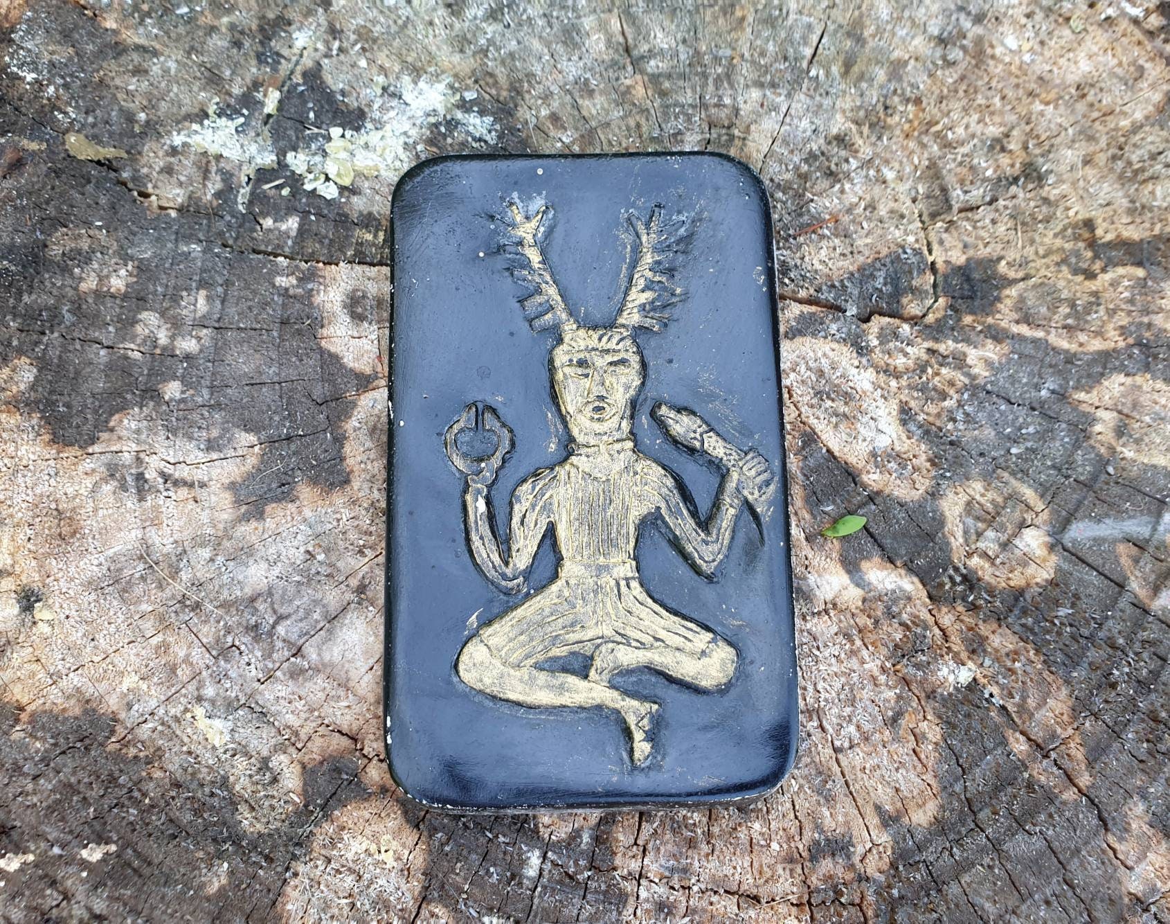 Plaque d'autel de Cernunnos Cerne Le Chasseur Herne Dieu Cornu Décor Païen Statue Dieu Païen