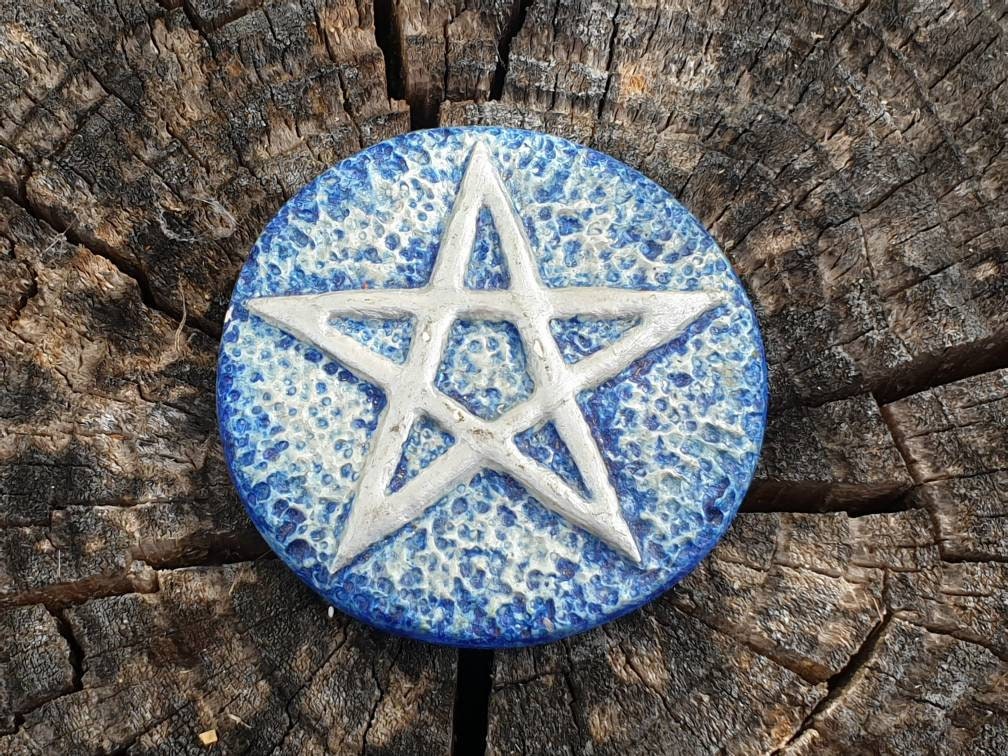 Sorcières Pentacle Wiccan Autel Petit Outils d'autel Sorcières Kit Pagan Tuile Bleu et Argent Pentac