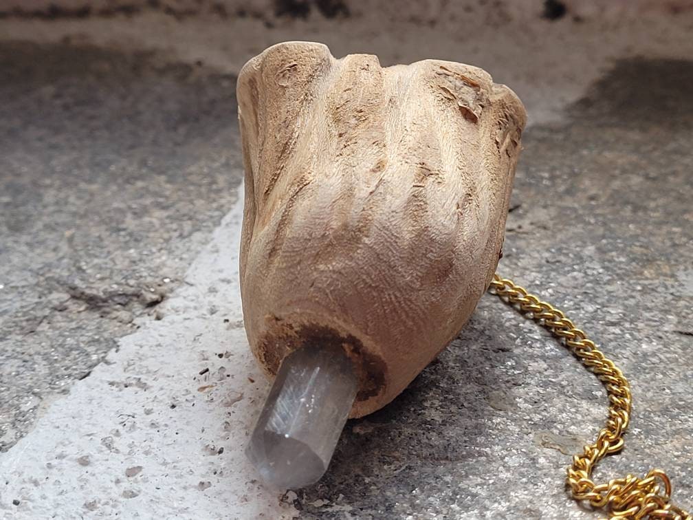 Pendule en Bois de Lierre d'arbre et Pendule Cristal Pour Des Outils Dowsing Divination
