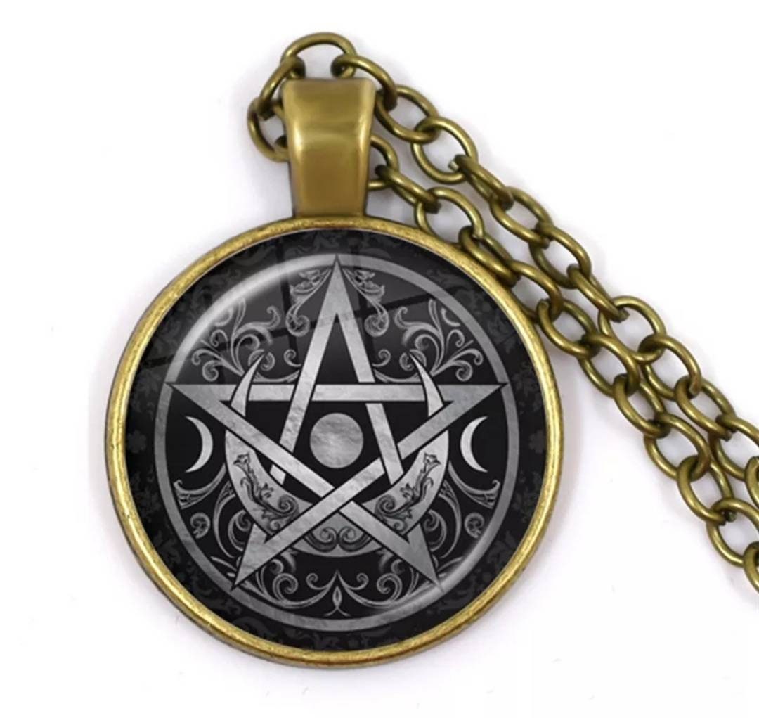 Triple Lune Pentacle Pendentif Pentagramme Collier Sorcières Étoile Wiccan Rituel Bijoux Cadeaux Pou