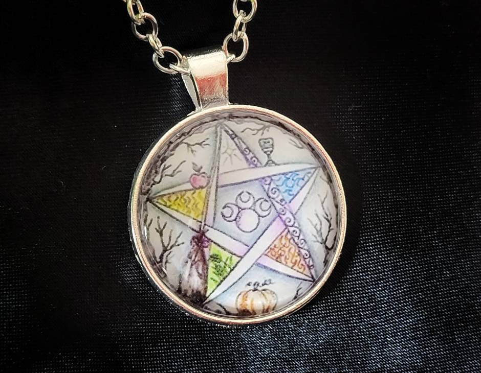 Roue de L'année Pentacle Pendentif Pentagramme Collier Sorcières Star Wiccan Rituel Bijoux Cadeaux P