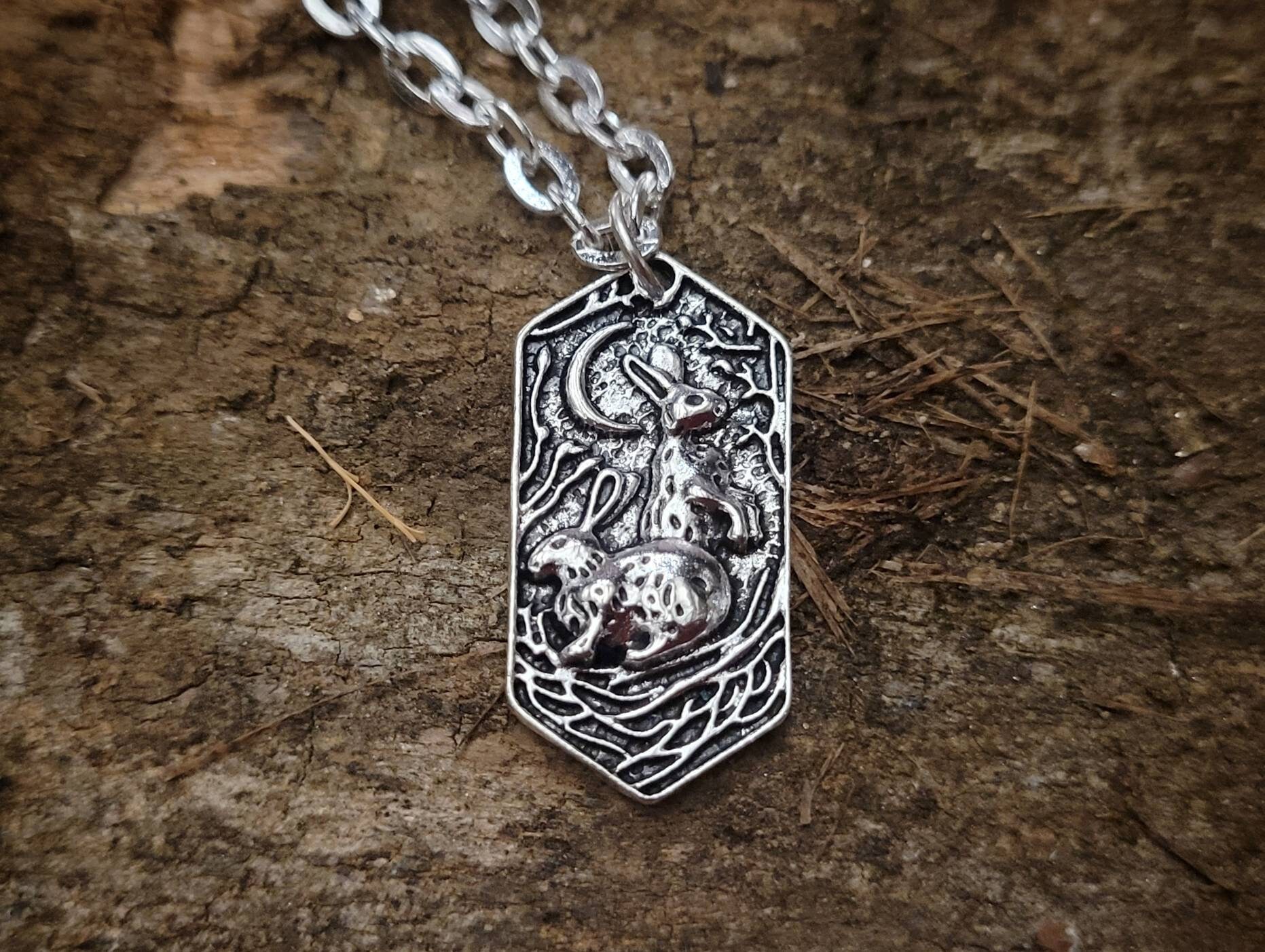 Ostara Lièvre Pendentif Lune Observation Lièvre Déesse Ostre Printemps Equinox Rituel Bijoux Fertili