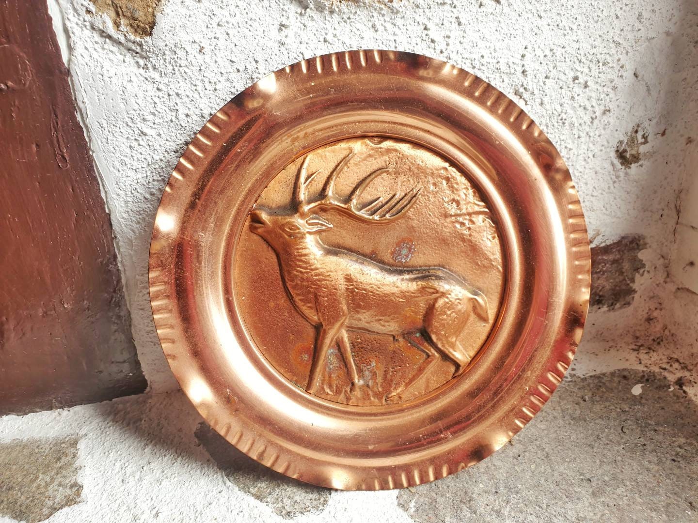 Français Cru Cuivre Horned Dieu Offrant Plaque Wiccan Autel Outil Pagan Décor Petite Rituelle en Lai