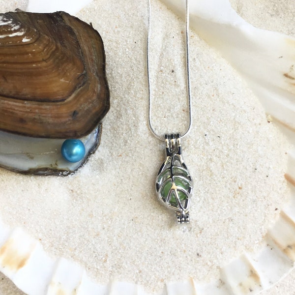 Leaf Cage, Necklace & Pearl DIY kit, Beautiful Leaf cage will also includes a necklace of your length choice + freshwater oyster