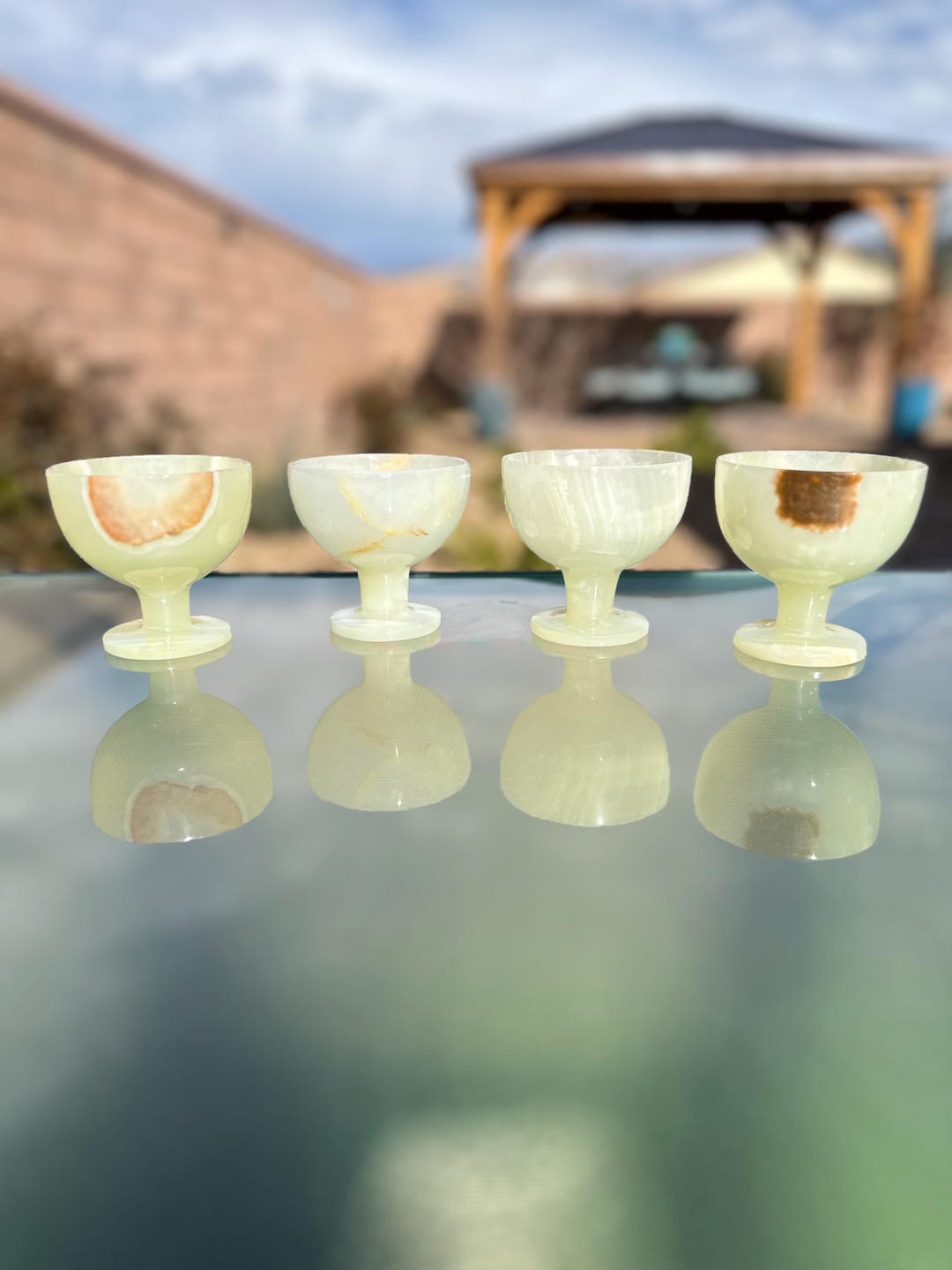 Hand Crafted Natural Stone Set of 4 Vintage Marble Onyx Wine Glasses ...