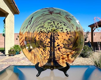 Pottery Barn Tortoise Shell Hand Blown Art Glass Serving Platter Italy 14“ Amber