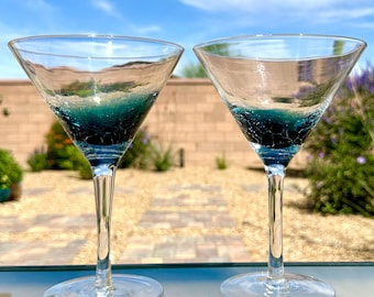 Conjunto de 2 copos para coquetel Pier 1 Imports Teal Crackle Martini Cosmopolitan