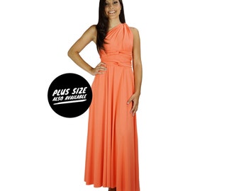 Coral Long Plus Size Bridesmaid Dress, Infinity Dress, Convertible Dress, Wrap Dress, Multiway Dress, Wedding Dress, Maternity Dress