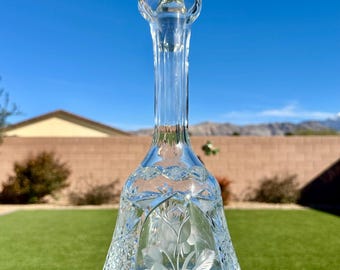 Vintage ABP Brilliant Cut Glass Crystal Decanter & Stopper Rose Stars Pattern Bare ware 14 1/2" Tall