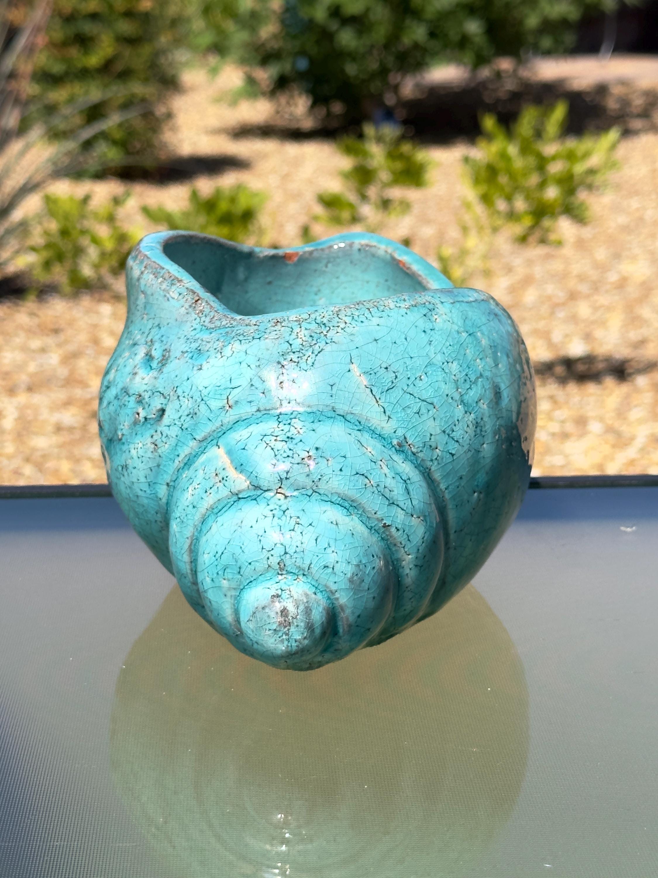 Vintage Seashell Conch Shell Ceramic Planter Teal Turquoise Crackled ...