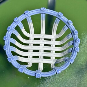 Pottery Braided Woven Fruit Basket Handmade Vintage Art Piece Decor White Blue Stoneware