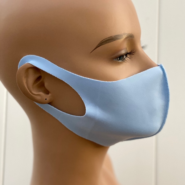 Light Blue Adult face mask, Stretchy soft comfortable washable reusable Breathable